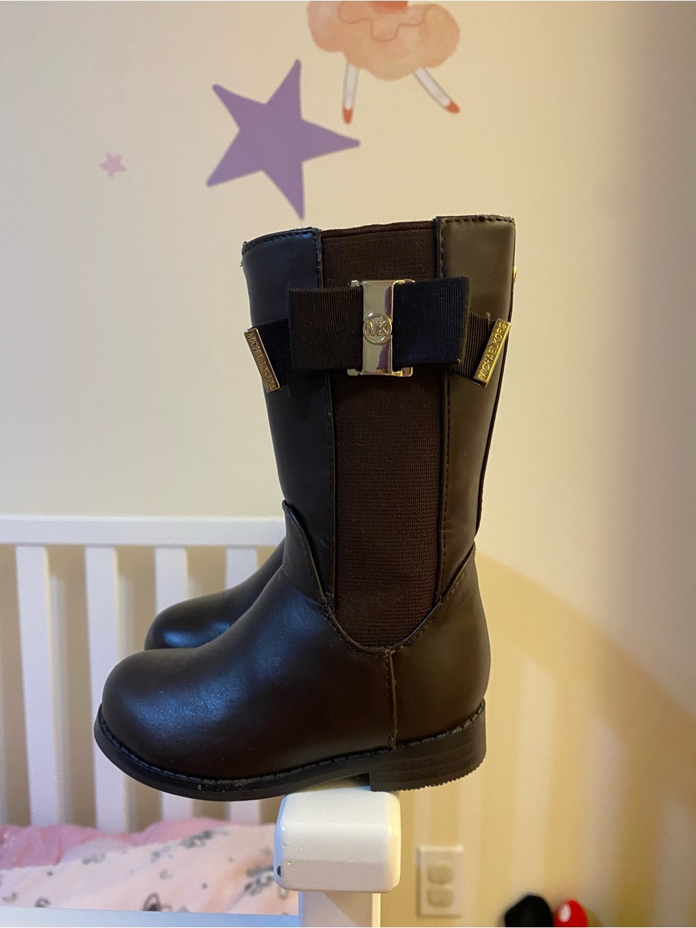 Toddler Michael Kors brown Mid-Calf Boots with Bow Accent